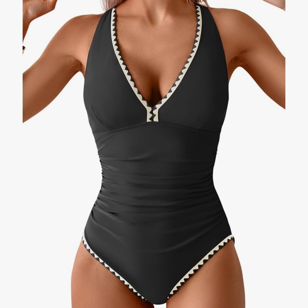 NWT B2prity One PieceTummy Control Ruched Tie Back Shell Stitched Swimsuit